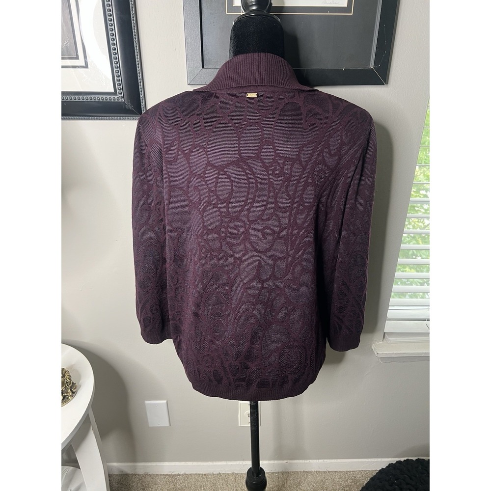 St. John (black Label) Long Sleeve Full Zip V-neck Cardigan Burgundy L Floral - Picture 4 of 6